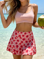 European and American Style Tankini Split Swimming Suits for Women - Braided Skirt Style Belly Covering Anti-Slip Beach Vacation Swimsuits with 8 Color Options