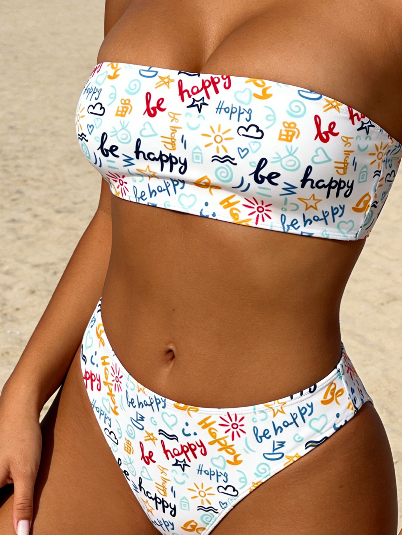 Thin Strap V‑Neck Printed Bikini Set, High‑Cut Two‑Piece Bathing Suit