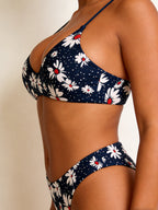 Thin Strap V‑Neck Printed Bikini Set, High‑Cut Two‑Piece Bathing Suit