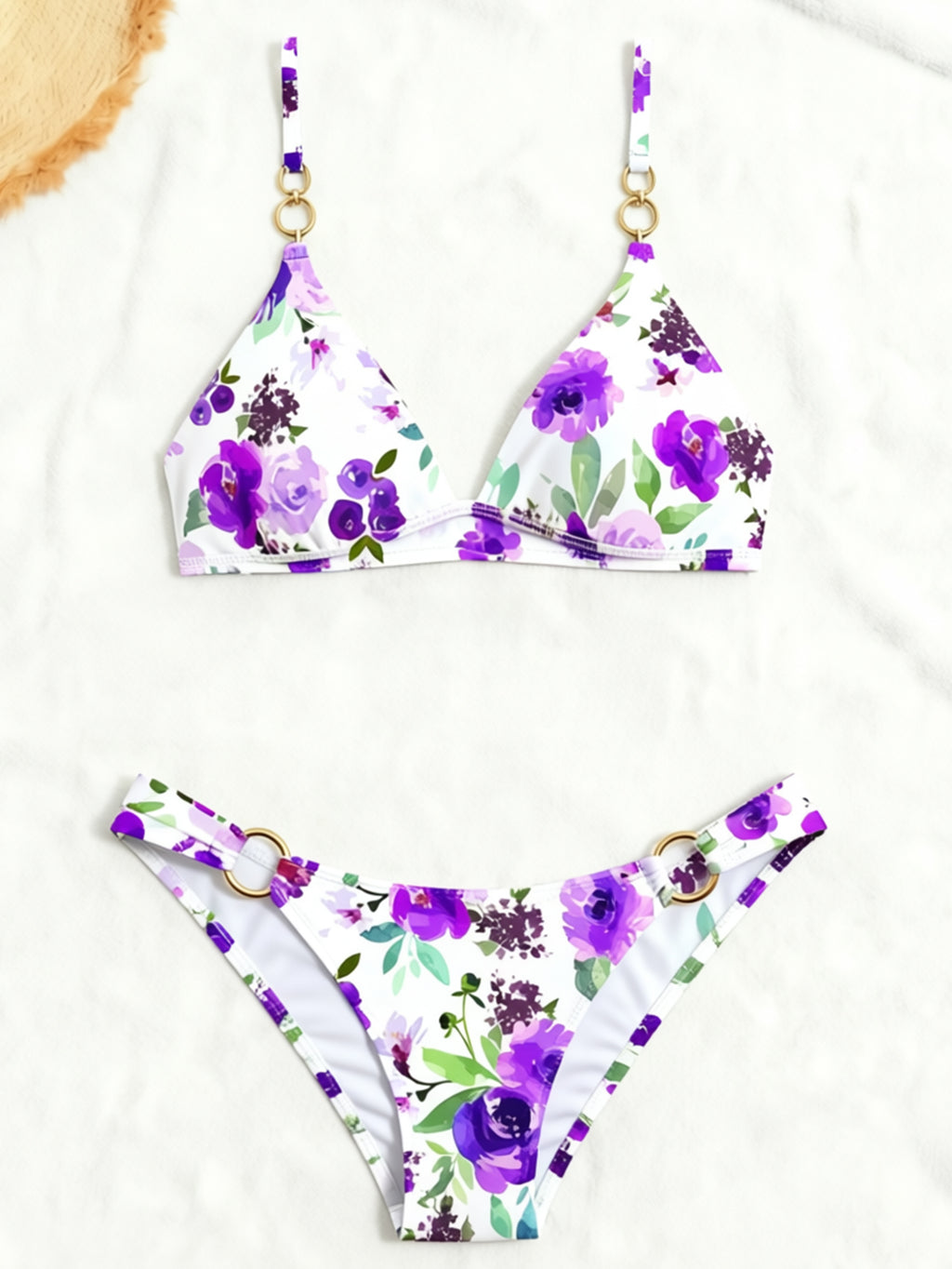Multi Print Triangle Two Piece Bikini Set Women Halter / Spaghetti Strap Swimsuit