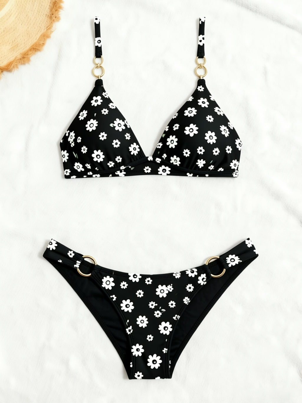 Multi Print Triangle Two Piece Bikini Set Women Halter / Spaghetti Strap Swimsuit