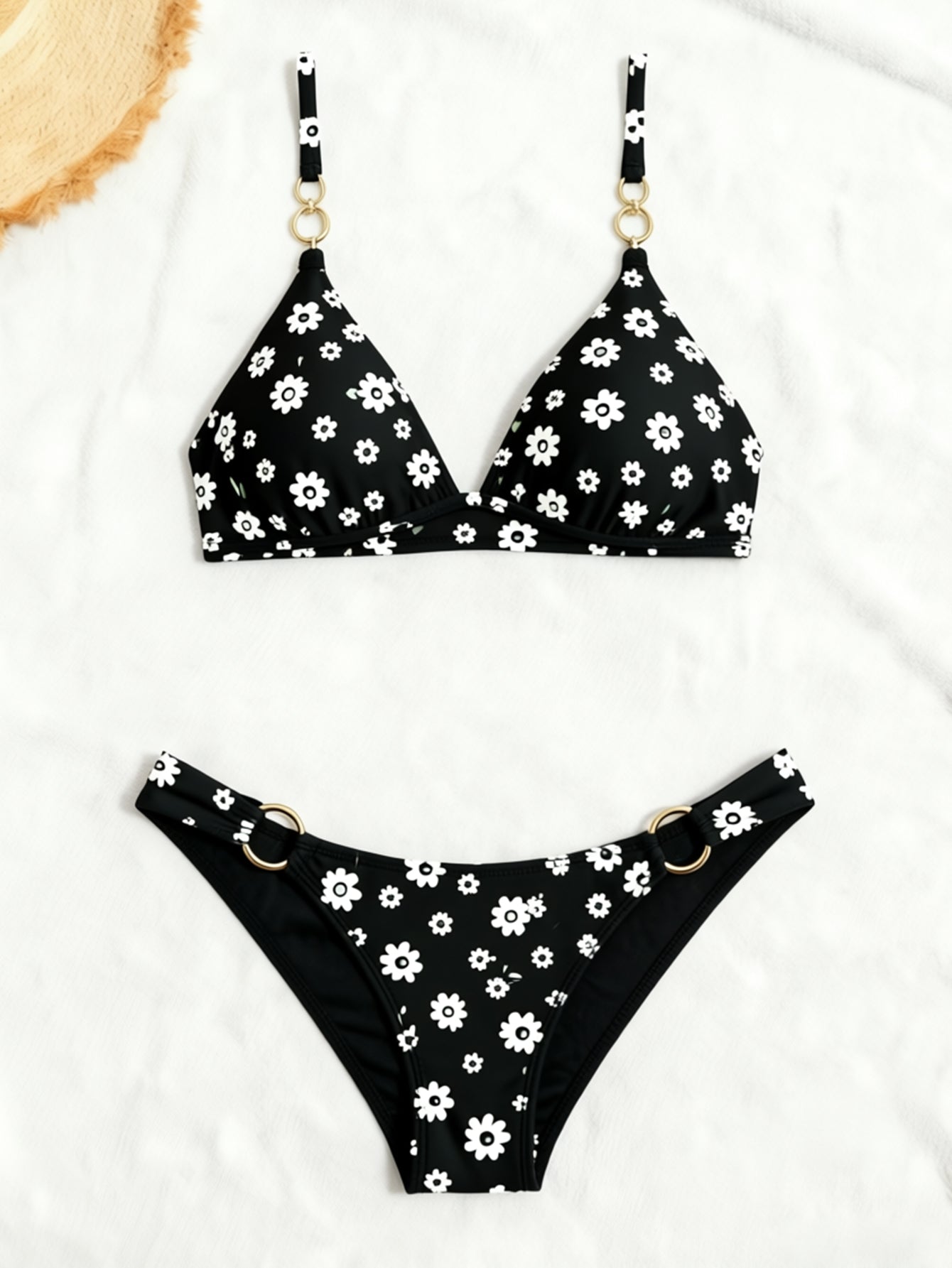 Multi Print Triangle Two Piece Bikini Set Women Halter / Spaghetti Strap Swimsuit