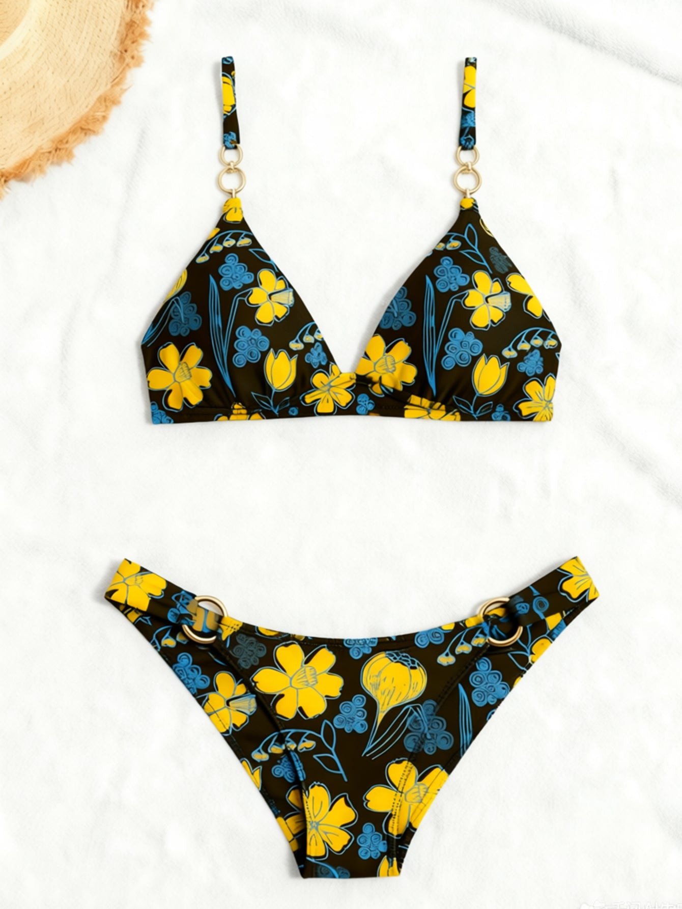 Multi Print Triangle Two Piece Bikini Set Women Halter / Spaghetti Strap Swimsuit