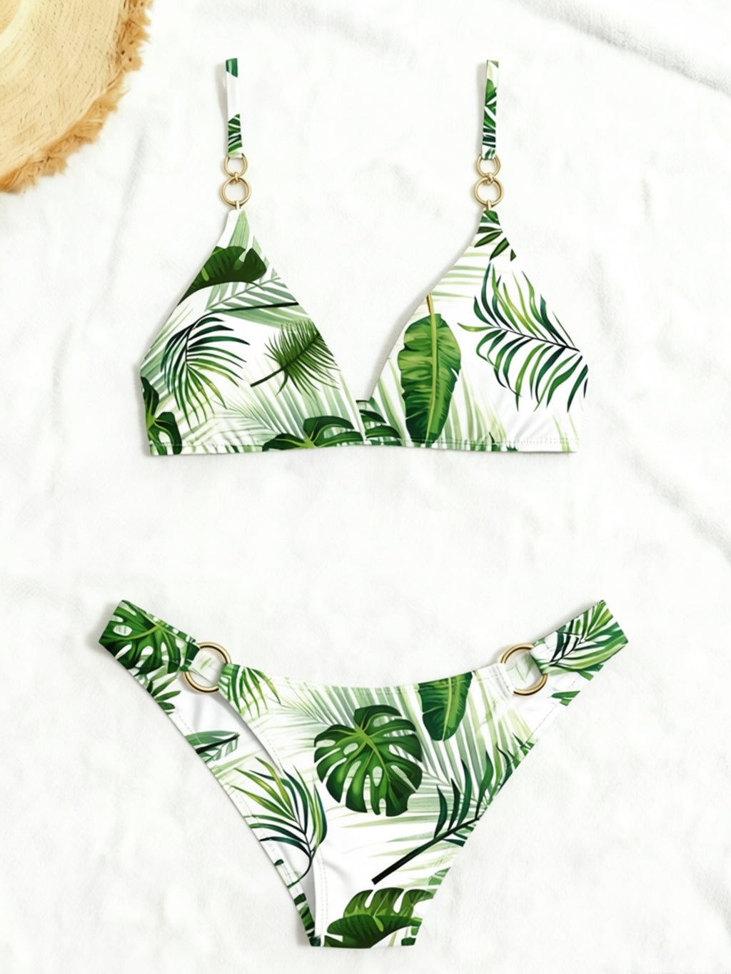 Multi Print Triangle Two Piece Bikini Set Women Halter / Spaghetti Strap Swimsuit