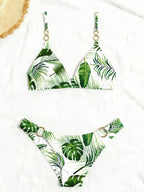Multi Print Triangle Two Piece Bikini Set Women Halter / Spaghetti Strap Swimsuit