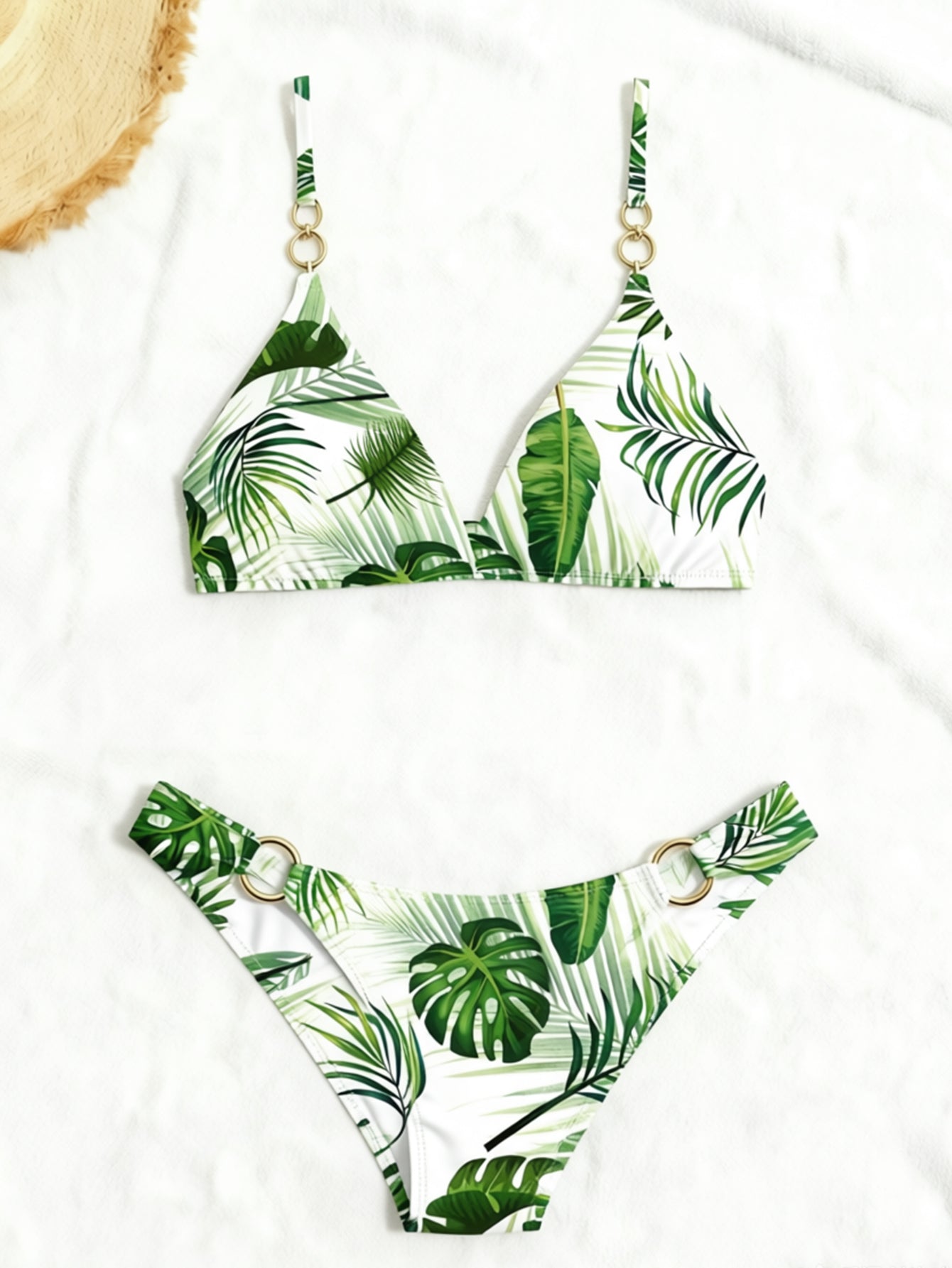 Multi Print Triangle Two Piece Bikini Set Women Halter / Spaghetti Strap Swimsuit