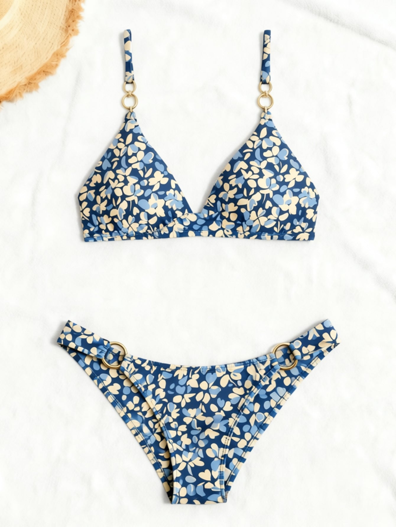 Multi Print Triangle Two Piece Bikini Set Women Halter / Spaghetti Strap Swimsuit