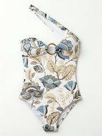 Women One Shoulder O‑Ring Cutout One Piece Swimsuit Printed Monokini Bathing Suit