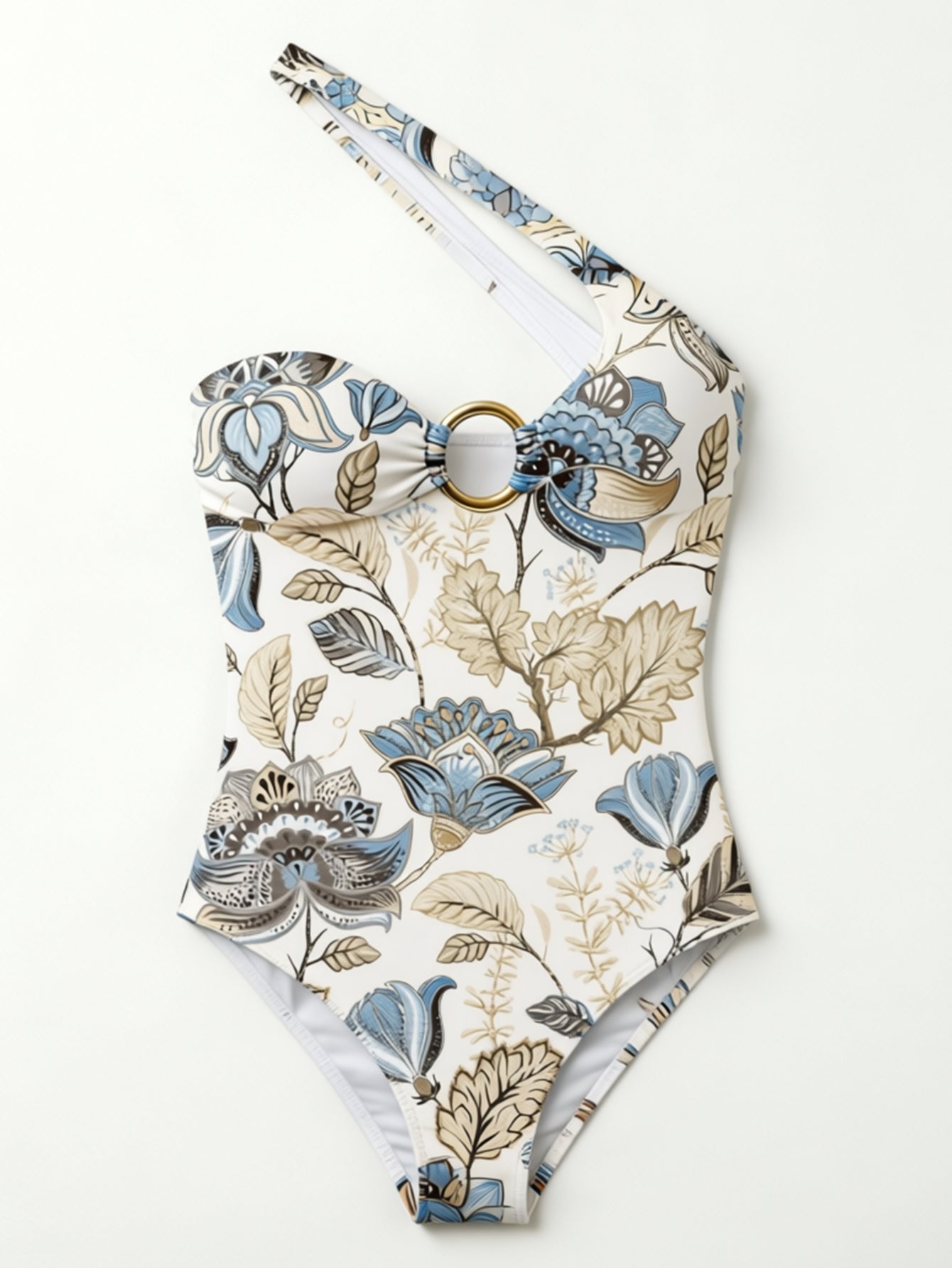 Women One Shoulder O‑Ring Cutout One Piece Swimsuit Printed Monokini Bathing Suit