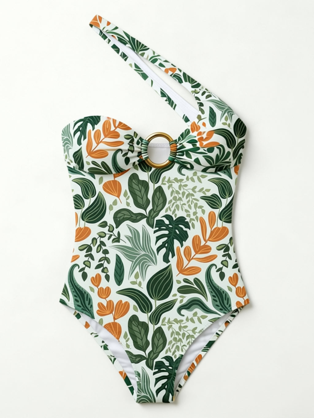 Women One Shoulder O‑Ring Cutout One Piece Swimsuit Printed Monokini Bathing Suit