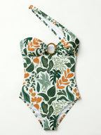 Women One Shoulder O‑Ring Cutout One Piece Swimsuit Printed Monokini Bathing Suit