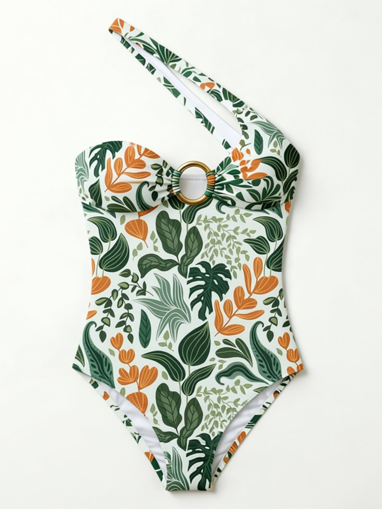 Women One Shoulder O‑Ring Cutout One Piece Swimsuit Printed Monokini Bathing Suit