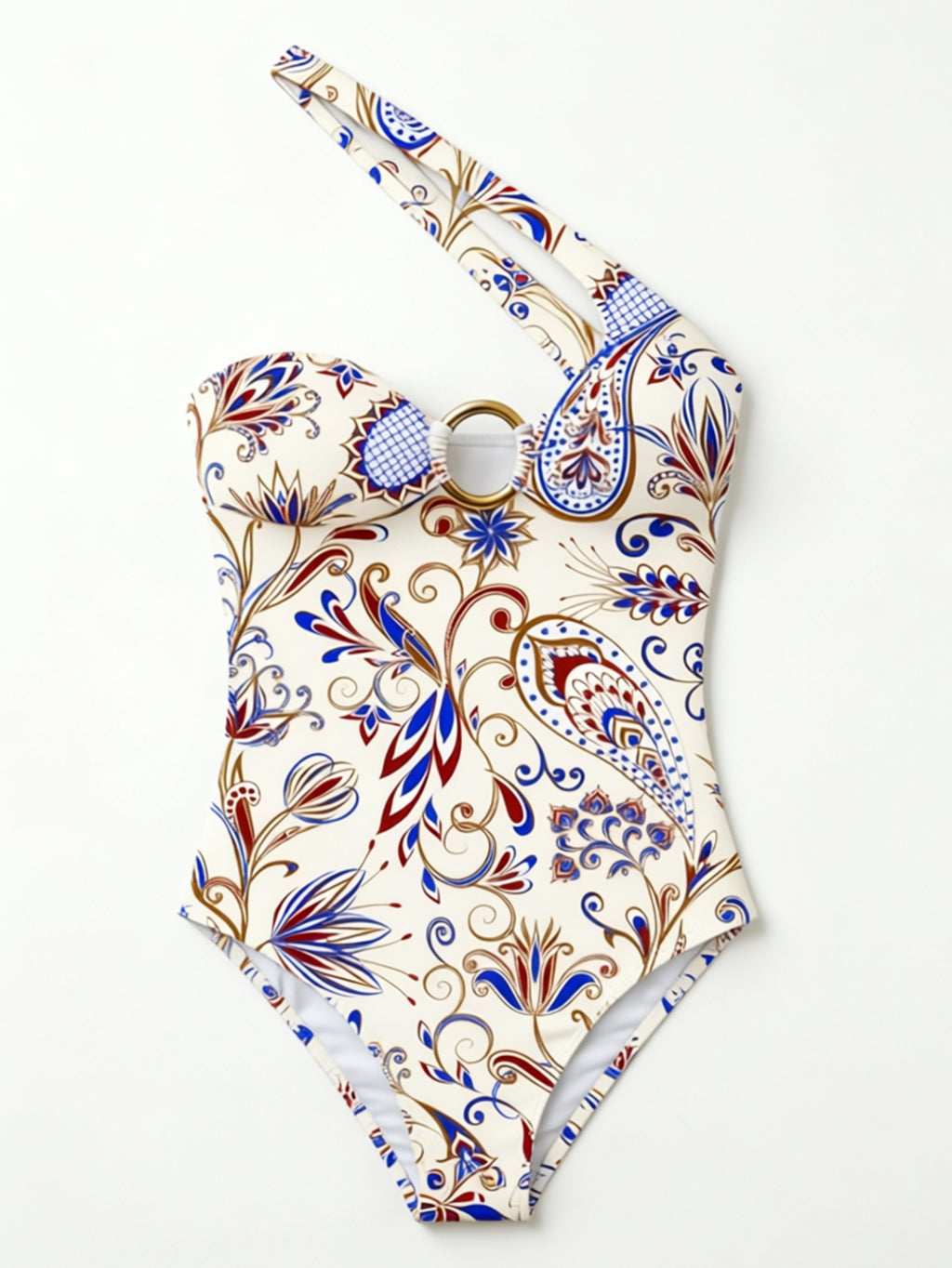 Women One Shoulder O‑Ring Cutout One Piece Swimsuit Printed Monokini Bathing Suit