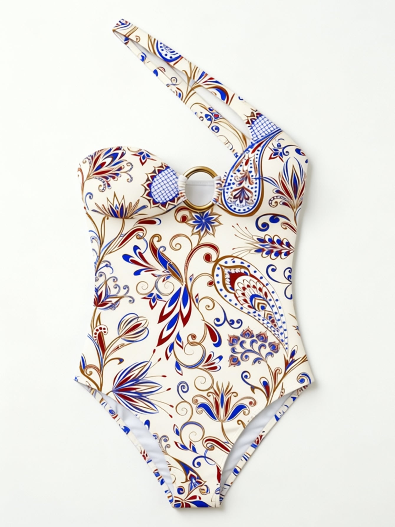 Women One Shoulder O‑Ring Cutout One Piece Swimsuit Printed Monokini Bathing Suit