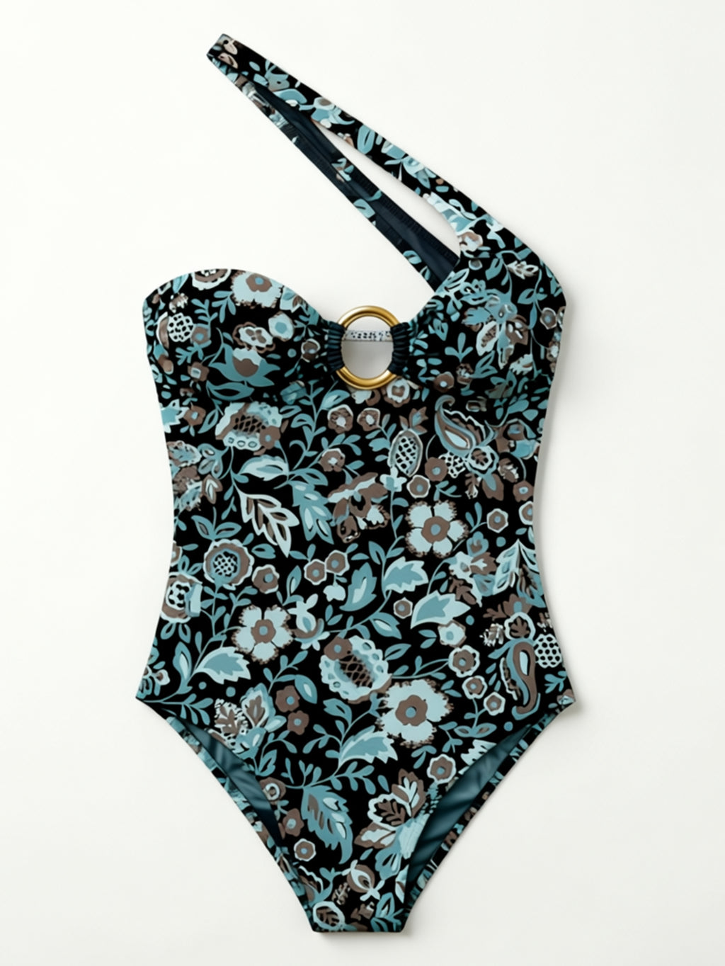 Women One Shoulder O‑Ring Cutout One Piece Swimsuit Printed Monokini Bathing Suit