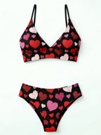 Multi Print Triangle Two Piece Bikini Set Women Halter / Spaghetti Strap Swimsuit