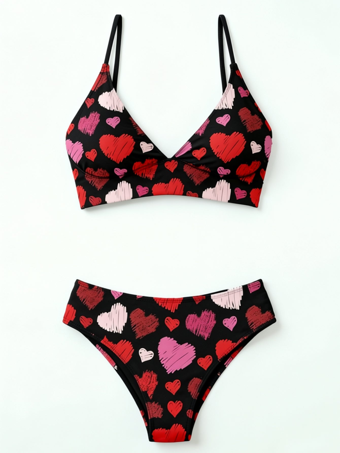 Multi Print Triangle Two Piece Bikini Set Women Halter / Spaghetti Strap Swimsuit