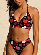 Multi Print Triangle Two Piece Bikini Set Women Halter / Spaghetti Strap Swimsuit