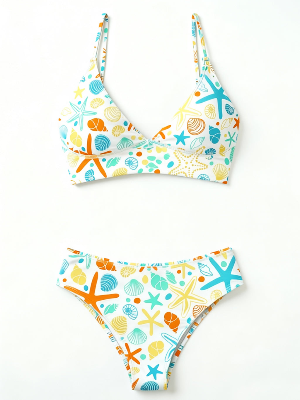 Multi Print Triangle Two Piece Bikini Set Women Halter / Spaghetti Strap Swimsuit
