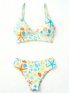 Multi Print Triangle Two Piece Bikini Set Women Halter / Spaghetti Strap Swimsuit