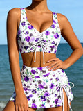 Women Drawstring Ruched Tankini 2 Piece Swimsuit High Waisted Skirted Swim Skirt Bathing Suit